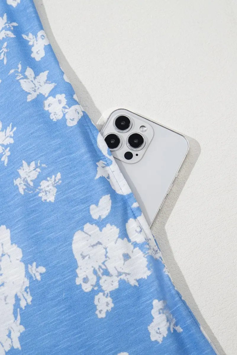 Myosotis Floral Print Half Button Wide Leg Relaxed Jumpsuit - Love Salve